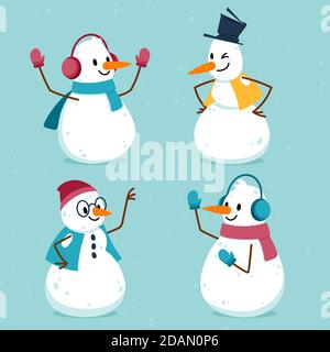 Hand gezeichnet Schneemann Charakter Sammlung Illustration Vektor Stock Vektor