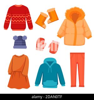 Flache Design Winterkleidung und Basics Illustration Vektor Stock Vektor