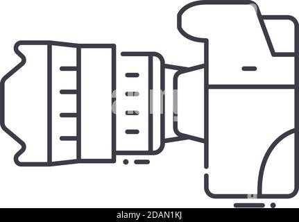 Symbol für die Seitenansicht der Kamera, lineare isolierte Illustration, Vektor mit dünnen Linien, Webdesign, Umrisskonzept mit bearbeitbarer Kontur auf Weiß Stock Vektor