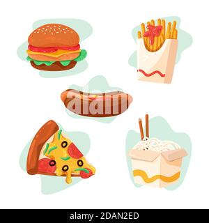 Tasty Fast Food Sammlung Vektor-Illustration Stock Vektor