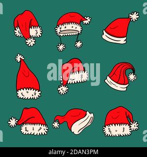 Hand gezeichnet weihnachtsmann Hut Sammlung Illustration Vektor Stock Vektor