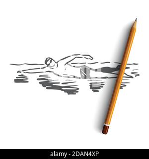 Schwimmen, Pool, Sport, Wasser, Schwimmer Konzept. Von Hand gezeichneter isolierter Vektor. Stock Vektor