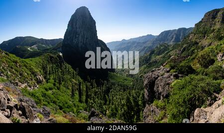 Panoramablick auf Gomera, Mirador Roque de Agando Stockfoto