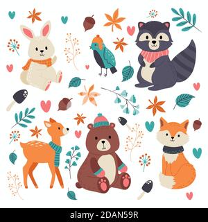 Handgezeichnete Herbst Wald Tiere Vektor-Illustration Stock Vektor