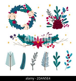 Flaches Design weihnachten Blume Sammlung Illustration Vektor Stock Vektor