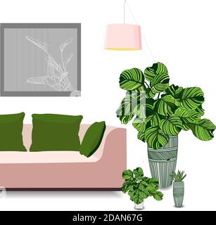 Eine rosa Couch und eine schöne Verfolgungsjagd. Bild an der Wand. Innen Stock Vektor