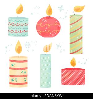 Aquarell weihnachten Kerze Kollektion Vektor Illustration Stock Vektor