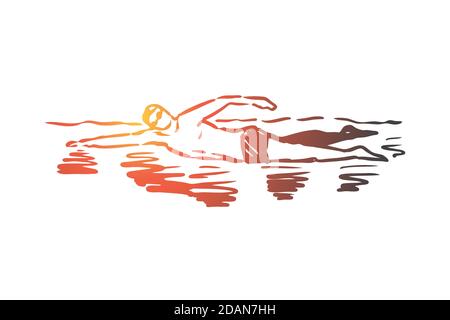 Schwimmen, Pool, Sport, Wasser, Schwimmer Konzept. Von Hand gezeichneter isolierter Vektor. Stock Vektor