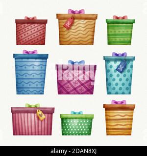 Sammlung von Aquarell weihnachten Geschenke Illustration Vektor Stock Vektor