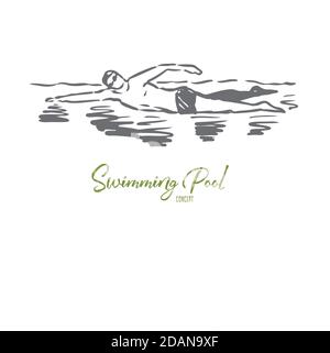Schwimmen, Pool, Sport, Wasser, Schwimmer Konzept. Von Hand gezeichneter isolierter Vektor. Stock Vektor