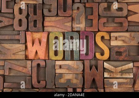 Wörter Wort in Vintage-Buchdruck Holzblöcke Stockfoto