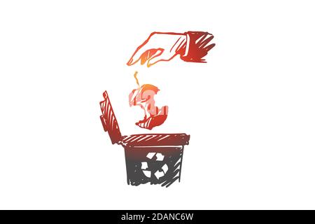 Recycling, Müll, organischer Abfall, ökologisches Konzept. Von Hand gezeichneter isolierter Vektor. Stock Vektor