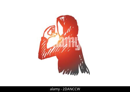 Asthma, Inhalator, Gesundheit, Islam, Hijab-Konzept. Von Hand gezeichneter isolierter Vektor. Stock Vektor