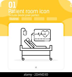 Vektorsymbol für medizinische Überwachung mit einem auf weißem Hintergrund isolierten Umrissstil. Vektorgrafik dünne Linie Patienten Zeichen Symbol Symbol für Web-Design Stock Vektor