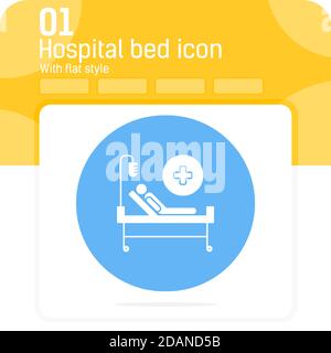 Vektorsymbol für Krankenhausbetten mit flacher Ausführung, isoliert auf weißem Hintergrund. Vektordarstellung Patientenzeichen Symbol Symbol für Web-Design, ui, ux, Industrie Stock Vektor