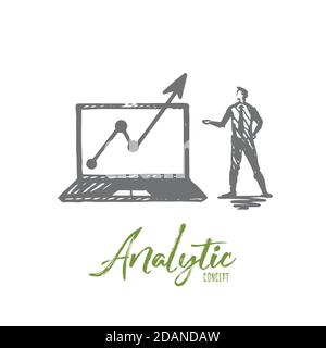 Analyse, Diagramm, Wachstum, Geschäftskonzept. Von Hand gezeichneter isolierter Vektor. Stock Vektor