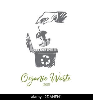 Recycling, Müll, organischer Abfall, ökologisches Konzept. Von Hand gezeichneter isolierter Vektor. Stock Vektor