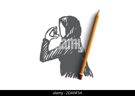 Asthma, Inhalator, Gesundheit, Islam, Hijab-Konzept. Von Hand gezeichneter isolierter Vektor. Stock Vektor