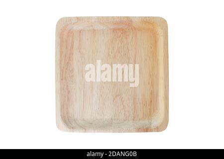 Holzplatte (Holzschale) isoliert auf weißem Hintergrund mit Clipping-Pfad. Stockfoto