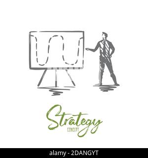 Strategie, Geschäft, Erfolg, Plan, Managementkonzept. Von Hand gezeichneter isolierter Vektor. Stock Vektor
