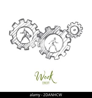 Arbeit, Business, Automation, HCI, Technologiekonzept. Von Hand gezeichneter isolierter Vektor. Stock Vektor
