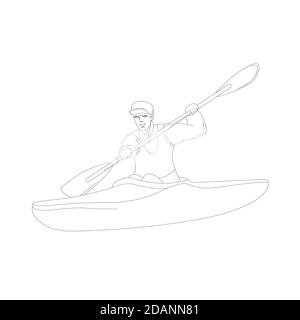Mann im Kajak, Vektor-Illustration, Futter zeichnen, Profilseite Stockfoto
