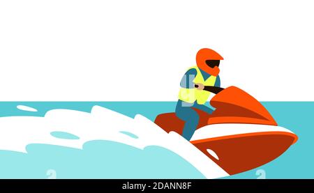 Mann auf einem Wasserroller, Vektor-Illustration, flacher Stil, Profilansicht Stockfoto