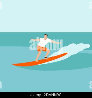 Mann zu surfen, Vektor-Illustration, flachen Stil, Profilansicht Stockfoto