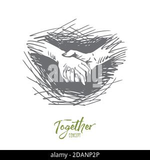Hände, halten, zusammen, Freundschaft, Partnerschaftskonzept. Von Hand gezeichneter isolierter Vektor. Stock Vektor