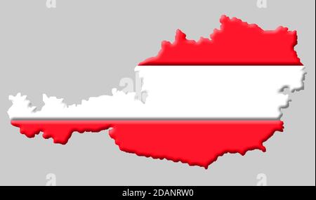 3D-Karte von Österreich mit Farben der österreichischen Nationalmannschaft Alarmmeldung Stockfoto