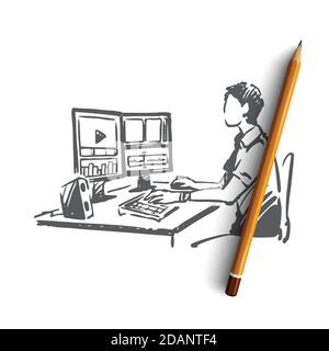 Blogger, Video, vlog, Medien, Online-Konzept. Von Hand gezeichneter isolierter Vektor. Stock Vektor