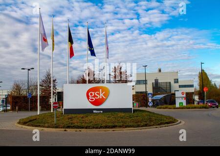 Hauptsitz von GlaxoSmithKline, GSK, in Wavre, Belgien. GlaxoSmithKline, GSK, ist ein britischer multinationaler Konzern, einer der zehn Giganten des globalen Pharmacs Stockfoto