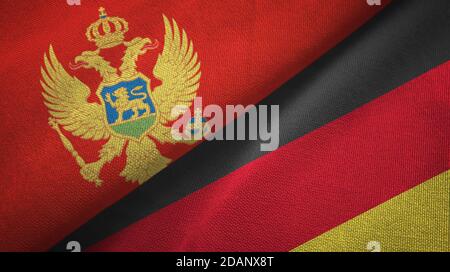 Montenegro und Deutschland zwei Flaggen Textiltuch, Stoff Textur Stockfoto