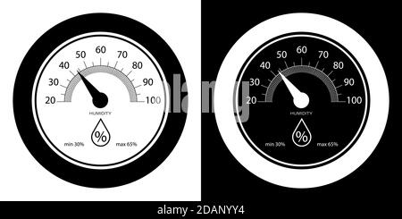 Hygrometer, wandmontierter analoger Regler für die Raumluftfeuchte. Komfortable Luftfeuchtigkeit in der Wohnung. Vektor Stock Vektor