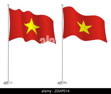 Flagge der republik Vietnam auf Fahnenmast winkend im Wind. Design-Element Urlaub. Kontrollpunkt für Kartensymbole. Isolierter Vektor auf weißem Hintergrund Stock Vektor