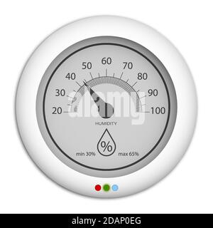 Hygrometer, wandmontierter Regler für die Luftfeuchtigkeit in Innenräumen. Komfortable Luftfeuchtigkeit in der Wohnung. Regler für die Fernbedienung des Klimas im Haus Stock Vektor