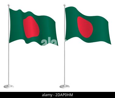 Flagge der republik Bangladesch auf Fahnenmast winkend im Wind. Design-Element Urlaub. Kontrollpunkt für Kartensymbole. Isolierter Vektor auf weißem Hintergrund Stock Vektor