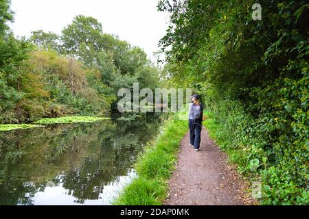Wandern entlang des Grand Union Canal in Colne Valley, Uxbridge, Großbritannien Stockfoto