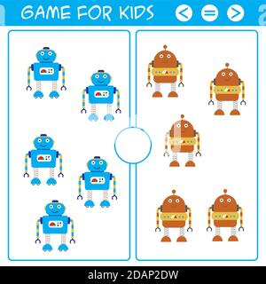 Bildung Logik-Spiel für Vorschulkinder.Cartoon lustige Roboter Stock Vektor