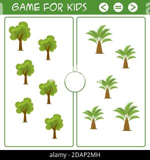 Bildung Logik Spiel für Vorschulkinder.Cartoon Bäume. Wählen Sie Th Stock Vektor