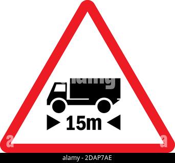 Eingeschränkte Längenbegrenzung 15 Meter. Straßenwarnschild. Dreieck Hintergrund. Stock Vektor