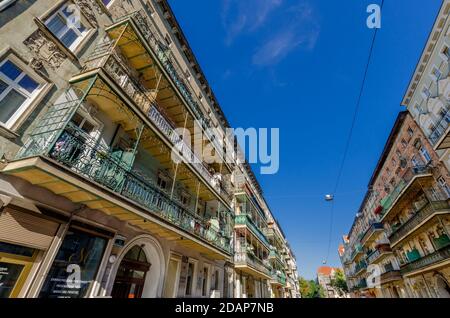 STETTIN, PROVINZ VORPOMMERN, POLEN. Balkone im New Orleans Stil. Stockfoto