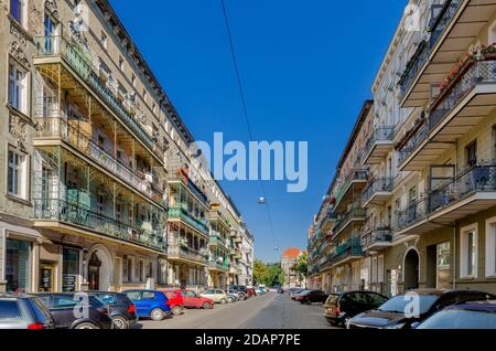 STETTIN, PROVINZ VORPOMMERN, POLEN. Balkone im New Orleans Stil. Stockfoto