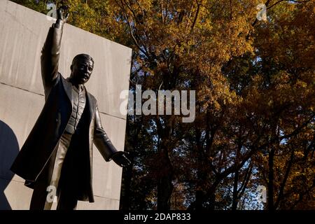 Die Statue von Präsident Theodore Roosevelt im Herbst, Herbst. Am Theodore Roosevelt Park im Potomac Fluss zwischen Washington DC und Virginia. Stockfoto