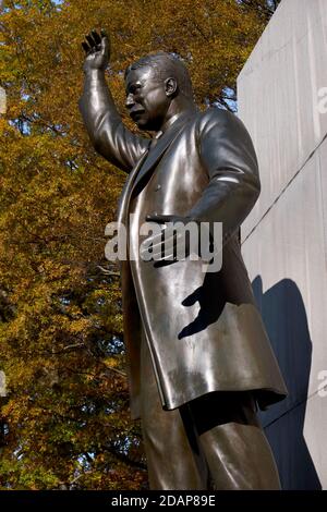 Die Statue von Präsident Theodore Roosevelt im Herbst, Herbst. Am Theodore Roosevelt Park im Potomac Fluss zwischen Washington DC und Virginia. Stockfoto