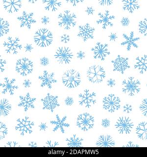 Nahtloses Muster mit verschiedenen handgezeichneten Schneeflocken. Doodle Schneeflocken wiederholenden Hintergrund für Geschenkpapier, Textil, Winter weihnachten Design. Stock Vektor