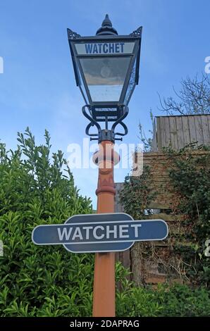 Watchet Station Lampe, West Somerset Railway, Somerset, South West England, Großbritannien Stockfoto