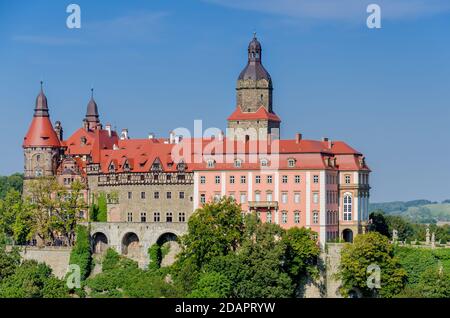 Schloss Ksiaz (Ger.: Fürstenstein). Niederschlesien Provinz, Polen. Stockfoto