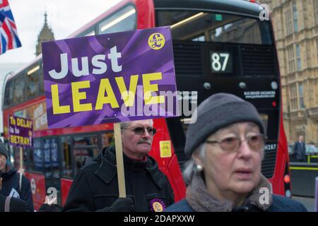GROSSBRITANNIEN / England / London / Pro-Brexit-Aktivist protestiert vor dem Parlament am 29. Januar 2019 in London, Großbritannien. Stockfoto