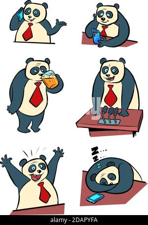 Panda Geschäftsmann Leben in der Bürokollektion setzen Charakter, niedliches Tier Stock Vektor